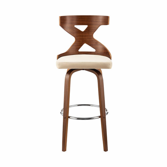 Armen Living Barstool Armen Living | Gayle 30" Swivel Cross Back Cream Faux Leather and Walnut Wood Bar Stool | LCGGBAWACR30