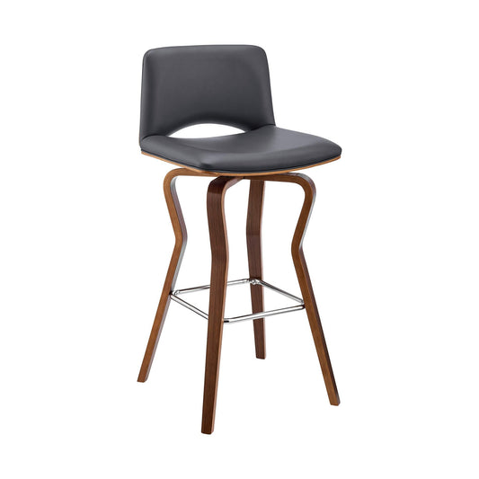 Armen Living Barstool Armen Living | Gerty 26" Swivel Grey Faux Leather and Walnut Wood Bar Stool | LCGYBAWAGR26