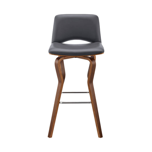 Armen Living Barstool Armen Living | Gerty 26" Swivel Grey Faux Leather and Walnut Wood Bar Stool | LCGYBAWAGR26
