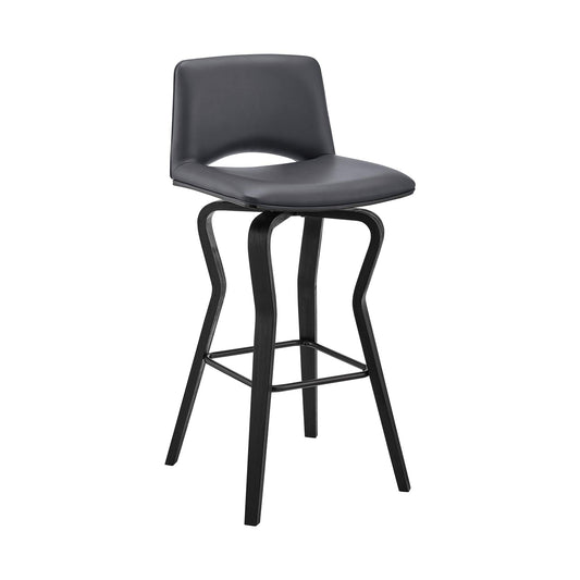 Armen Living Barstool Armen Living | Gerty 30" Swivel Grey Faux Leather and Black Wood Bar Stool | LCGYBABLGR30