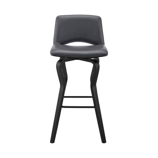 Armen Living Barstool Armen Living | Gerty 30" Swivel Grey Faux Leather and Black Wood Bar Stool | LCGYBABLGR30