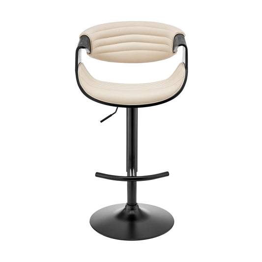 Armen Living Barstool Armen Living | Gionni Adjustable Swivel Cream Faux Leather and Black Wood Bar Stool with Black Base | LCGNBABLCR