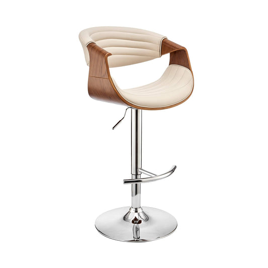 Armen Living Barstool Armen Living | Gionni Adjustable Swivel Cream Faux Leather and Walnut Wood Bar Stool with Chrome Base | LCGNBAWACR