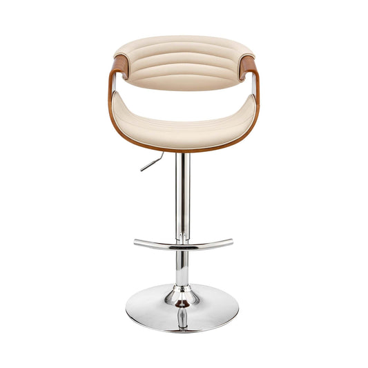 Armen Living Barstool Armen Living | Gionni Adjustable Swivel Cream Faux Leather and Walnut Wood Bar Stool with Chrome Base | LCGNBAWACR
