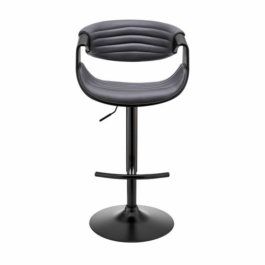 Armen Living Barstool Armen Living | Gionni Adjustable Swivel Grey Faux Leather and Black Wood Bar Stool with Black Base | LCGNBABLGR