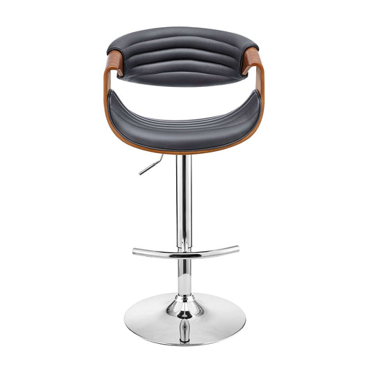 Armen Living Barstool Armen Living | Gionni Adjustable Swivel Grey Faux Leather and Walnut Wood Bar Stool with Chrome Base | LCGNBAWAGR