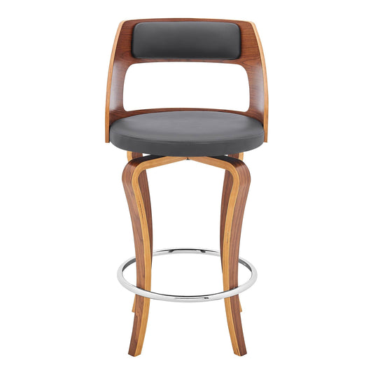 Armen Living Barstool Armen Living | Grady 25" Swivel Gray Faux Leather and Walnut Wood Bar Stool | LCGRBAWAGR26