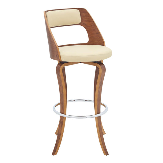 Armen Living Barstool Armen Living - Grady 29" Swivel Cream Faux Leather and Walnut Wood Bar Stool | LCGRBAWACR30