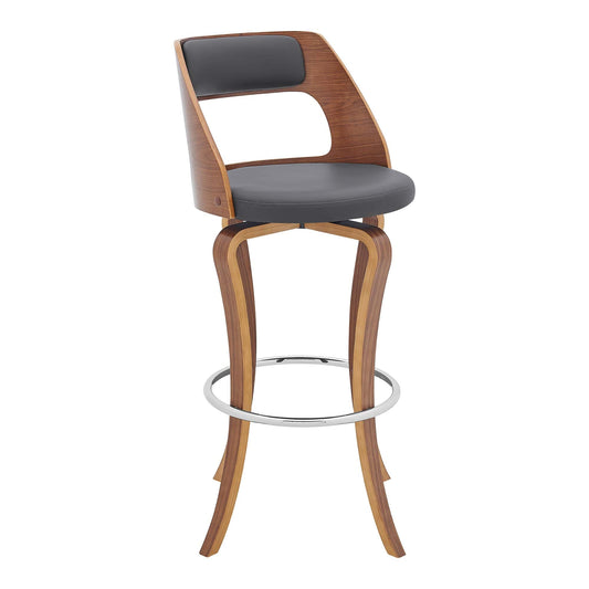 Armen Living Barstool Armen Living | Grady 29" Swivel Gray Faux Leather and Walnut Wood Bar Stool | LCGRBAWAGR30