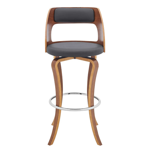 Armen Living Barstool Armen Living | Grady 29" Swivel Gray Faux Leather and Walnut Wood Bar Stool | LCGRBAWAGR30