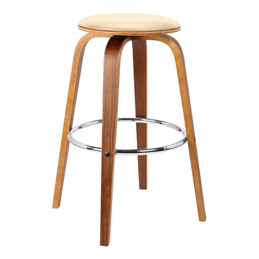 Armen Living Barstool Armen Living - Harbor 26" Counter Height Backless Swivel Cream Faux Leather and Walnut Wood Mid-Century Modern Bar Stool | LCHBBACRWA26