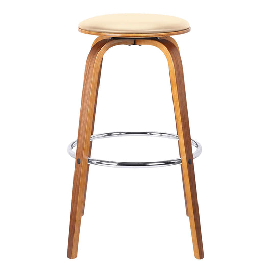 Armen Living Barstool Armen Living - Harbor 26" Counter Height Backless Swivel Cream Faux Leather and Walnut Wood Mid-Century Modern Bar Stool | LCHBBACRWA26