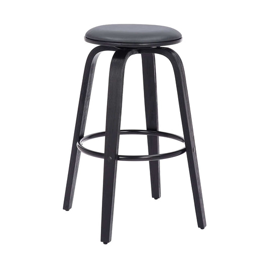Armen Living Barstool Armen Living | Harbor 26" Counter Height Backless Swivel Grey Faux Leather and Black Wood Mid-Century Modern Bar Stool | LCHBBAGRBL26