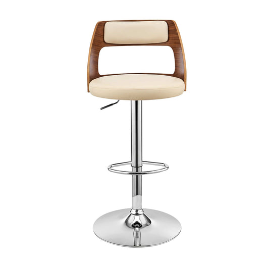 Armen Living Barstool Armen Living | Itzan Adjustable Swivel Cream Faux Leather and Walnut Wood Bar Stool with Chrome Base | LCITBAWACR