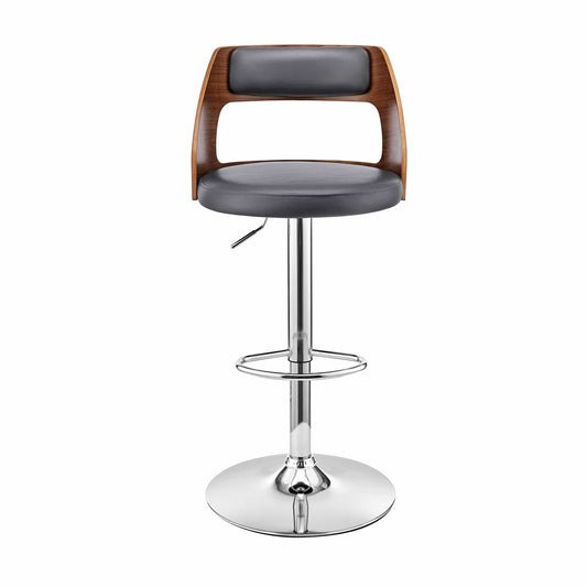 Armen Living Barstool Armen Living | Itzan Adjustable Swivel Grey Faux Leather and Walnut Wood Bar Stool with Chrome Base | LCITBAWAGR