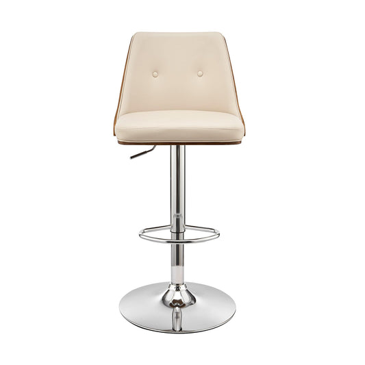 Armen Living Barstool Armen Living | Jacob Adjustable and Swivel Cream Faux Leather and Walnut Wood Bar Stool with Chrome Base | LCJBBAWACR