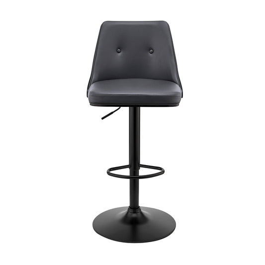 Armen Living Barstool Armen Living | Jacob Adjustable Swivel Grey Faux Leather and Black Wood Bar Stool with Black Base | LCJBBABLGR