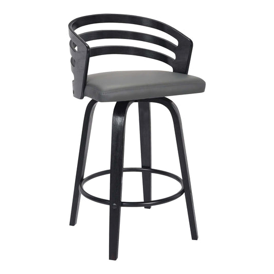 Armen Living Barstool Armen Living - Jayden 26" Counter Height Swivel Grey Faux Leather and Black Wood Bar Stool | LCJYBAGRBL26