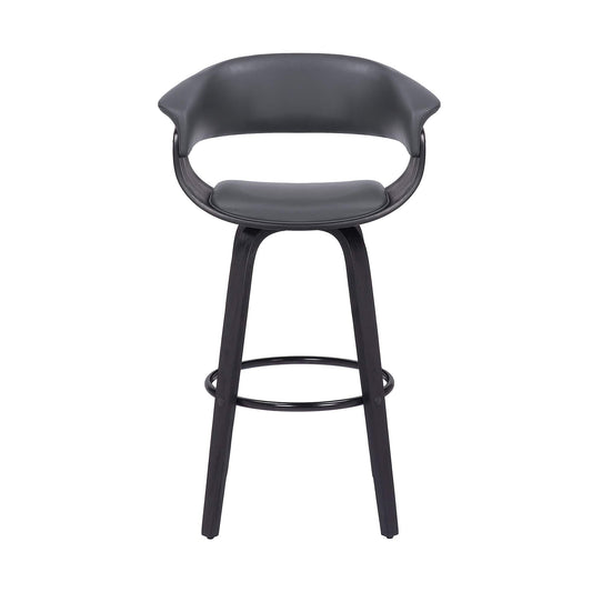 Armen Living Barstool Armen Living - Julyssa 26" Counter Height Swivel Grey Faux Leather and Black Wood Bar Stool | LCJSBAGRBL26