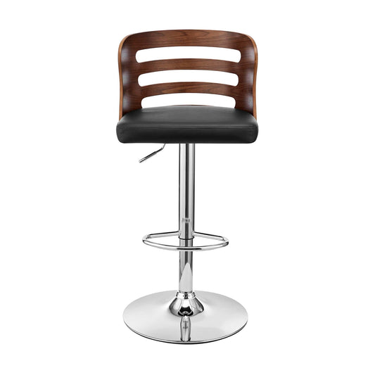 Armen Living Barstool Armen Living | Khalia Adjustable Swivel Black Faux Leather and Walnut Wood Bar Stool with Chrome Base | LCKHBAWABL