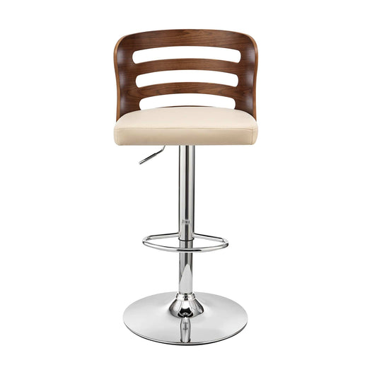 Armen Living Barstool Armen Living | Khalia Adjustable Swivel Cream Faux Leather and Walnut Wood Bar Stool with Chrome Base | LCKHBAWACR