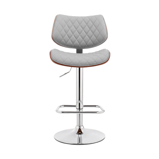 Armen Living Barstool Armen Living - Leland Adjustable Gray Faux Leather and Chrome Finish Bar Stool | LCLEBAWAGR