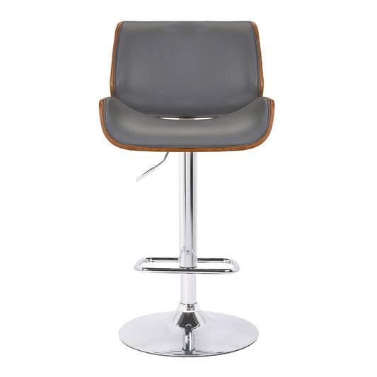 Armen Living Barstool Armen Living - London Grey Faux Leather Adjustable Height Swivel Walnut Wood and Chrome Bar Stool | LCLOSWBAGRWA
