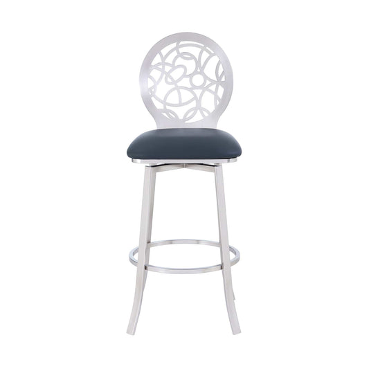 Armen Living Barstool Armen Living | Lotus Contemporary 30" Bar Height Barstool in Brushed Stainless Steel Finish and Gray Faux Leather | LCLTBABSGR30