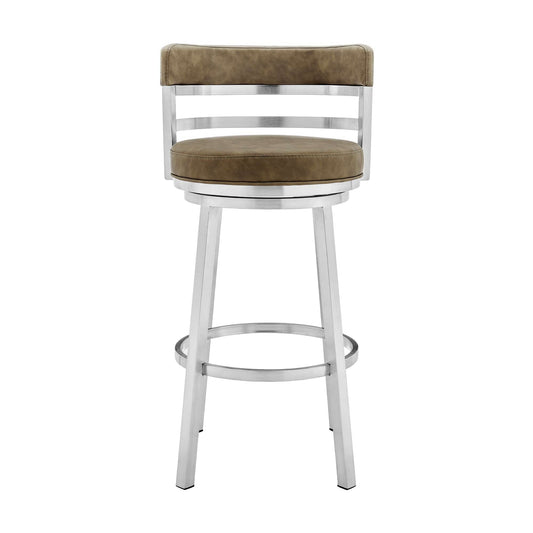 Armen Living Barstool Armen Living | Madrid 26" Counter Height Swivel Green Faux Leather and Brushed Stainless Steel Bar Stool | LCMABABSGRN26