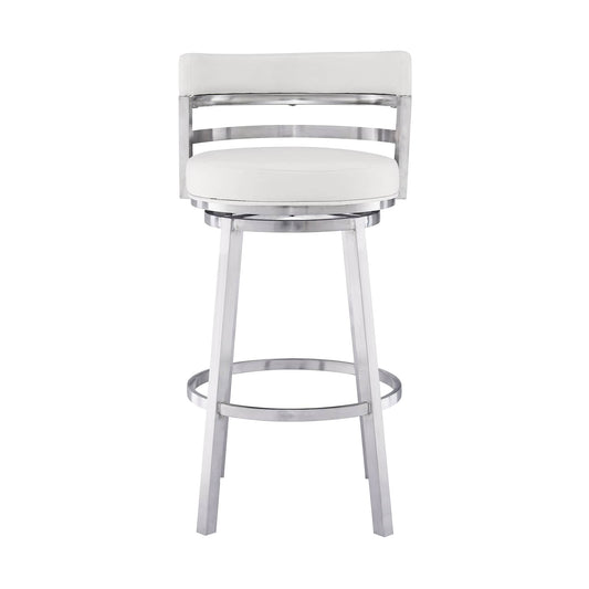 Armen Living Barstool Armen Living | Madrid 30" Bar Height Swivel White Faux Leather and Brushed Stainless Steel Bar Stool | LCMABABSWH30