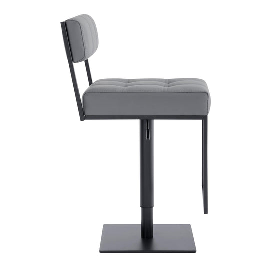 Armen Living Barstool Armen Living - Michele Swivel Adjustable Height Grey Faux Leather and Black Metal Bar Stool | LCMISWBAMBGR