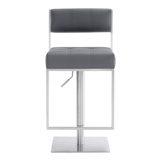Armen Living Barstool Armen Living | Michele Swivel Adjustable Height Grey Faux Leather and Brushed Stainless Steel Bar Stool | LCMISWBABSGR
