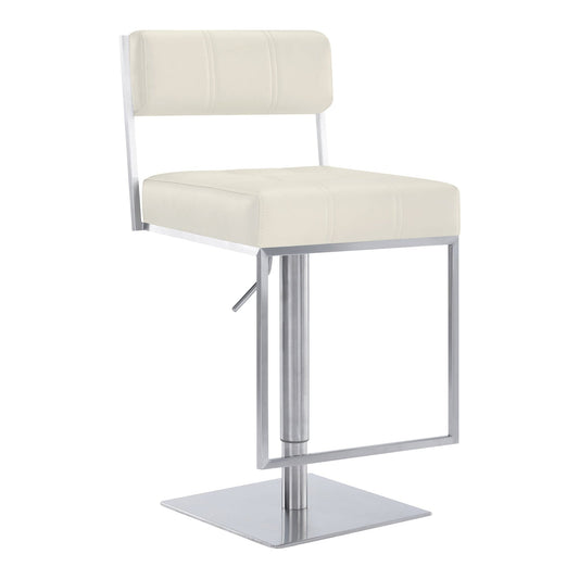 Armen Living Barstool Armen Living - Michele Swivel Adjustable Height White Faux Leather and Brushed Stainless Steel Bar Stool | LCMISWBABSWH