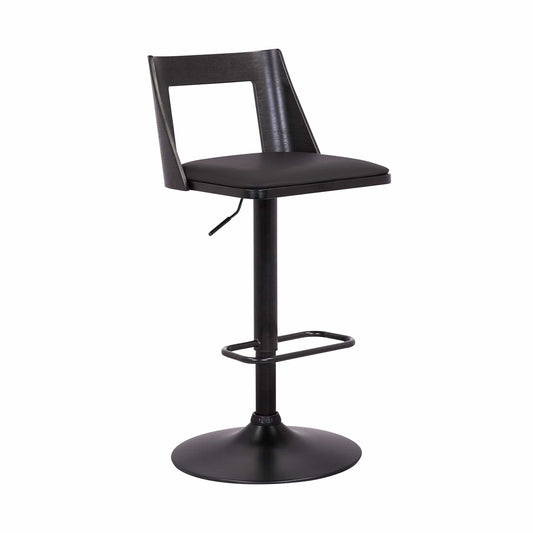 Armen Living Barstool Armen Living - Milan Adjustable Swivel Black Faux Leather and Black Wood Bar Stool with Black Base | LCMLBABLBL
