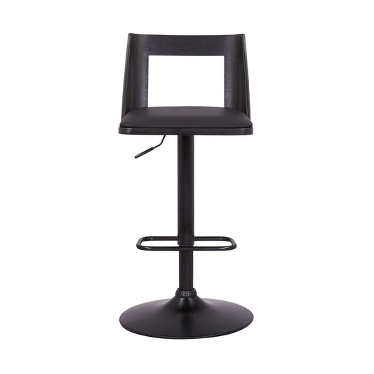 Armen Living Barstool Armen Living - Milan Adjustable Swivel Black Faux Leather and Black Wood Bar Stool with Black Base | LCMLBABLBL