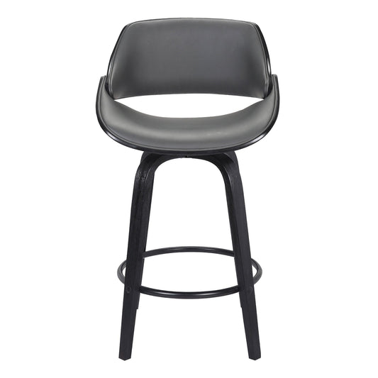 Armen Living Barstool Armen Living - Mona 26" Counter Height Swivel Grey Faux Leather and Black Wood Bar Stool | LCMNBABLGR26