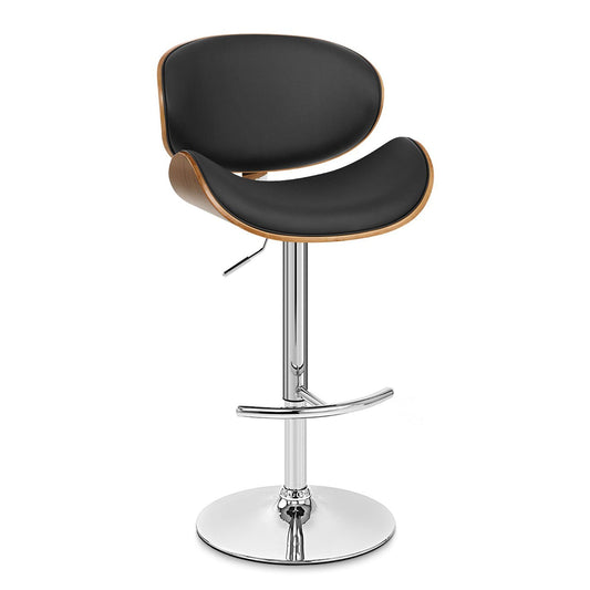 Armen Living Barstool Armen Living - Naples Black Faux Leather Adjustable Height Swivel Walnut Wood and Chrome Base Bar Stool | LCNABABLKWA