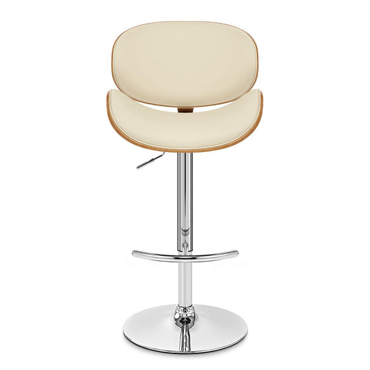 Armen Living Barstool Armen Living - Naples Cream Faux Leather Adjustable Height Swivel Walnut Wood and Chrome Base Bar Stool | LCNABACRWA