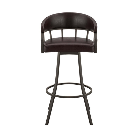 Armen Living Barstool Armen Living | Palmdale 26" Swivel Brown Faux Leather and Java Brown Metal Bar Stool | 795044878134