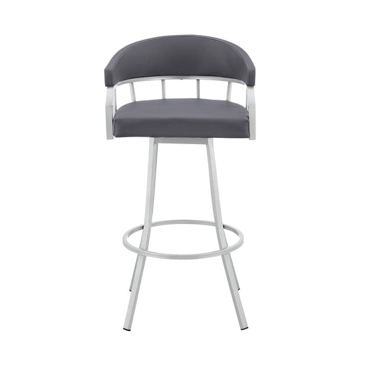 Armen Living Barstool Armen Living | Palmdale 30" Swivel Slate Grey Faux Leather and Silver Metal Bar Stool | 795044878189