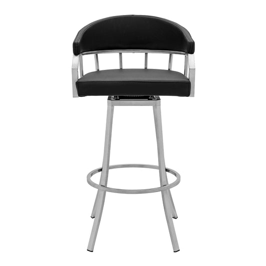 Armen Living Barstool Armen Living | Palmdale Swivel Modern Faux Leather Bar and Counter Stool in Brushed Stainless Steel Finish | 721535752218