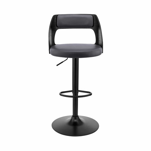 Armen Living Barstool Armen Living | Paulo Adjustable Swivel Grey Faux Leather and Black Wood Bar Stool with Black Base | LCPQBABLGR