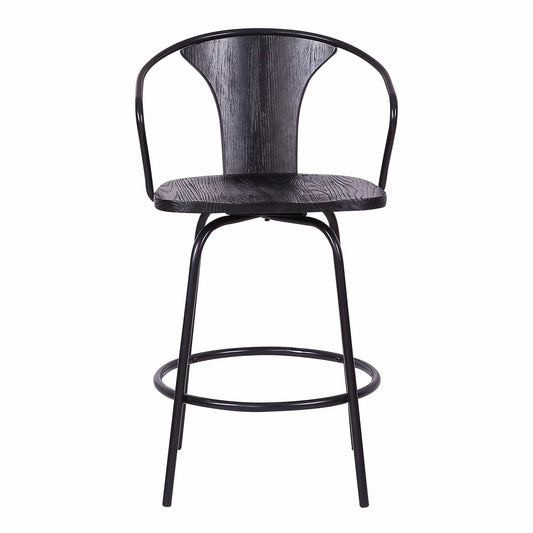 Armen Living Barstool Armen Living | Payton Industrial 26" Swivel Black Wood and Metal Bar Stool | LCPYBAWBBL26
