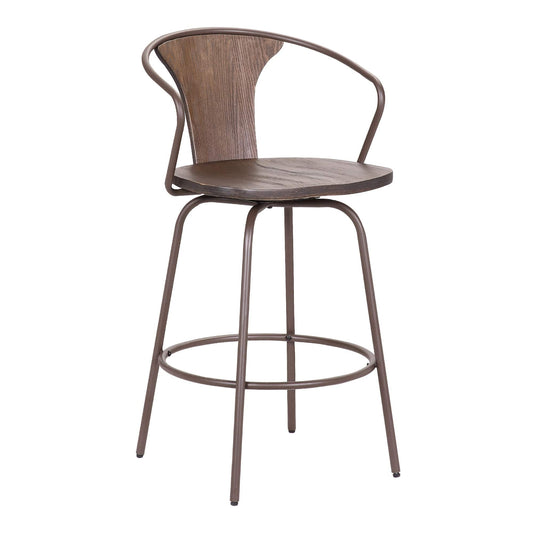 Armen Living Barstool Armen Living | Payton Industrial 26" Swivel Walnut Wood and Metal Bar Stool | LCPYBAWABR26