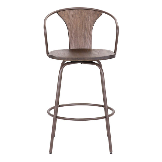 Armen Living Barstool Armen Living | Payton Industrial 26" Swivel Walnut Wood and Metal Bar Stool | LCPYBAWABR26