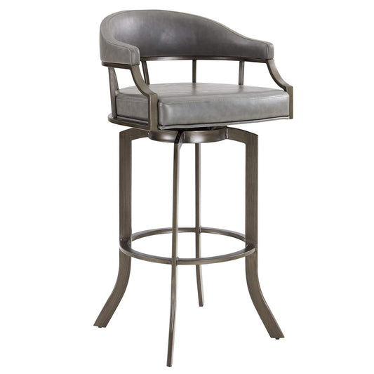 Armen Living Barstool Armen Living | Pharaoh Swivel 26" Mineral Finish and Gray Faux Leather Bar Stool | 721535743353