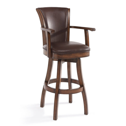 Armen Living Barstool Armen Living - Raleigh 26" Counter Height Swivel Kahlua Faux Leather and Chestnut Wood Arm Bar Stool | LCRABAARKACH26