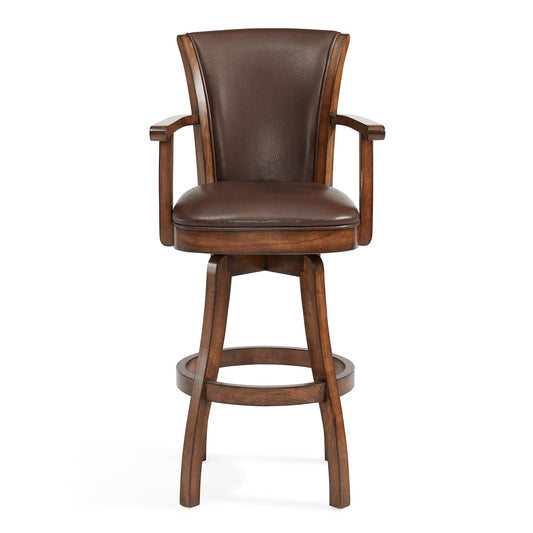 Armen Living Barstool Armen Living - Raleigh 26" Counter Height Swivel Kahlua Faux Leather and Chestnut Wood Arm Bar Stool | LCRABAARKACH26