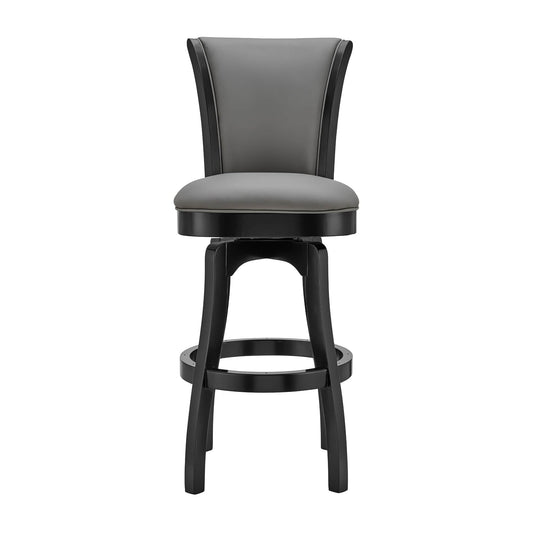 Armen Living Barstool Armen Living | Raleigh 30" Bar Height Swivel Barstool in Black Finish and Gray Faux Leather | LCRABASIBLGR30