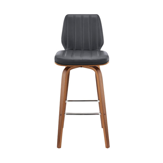 Armen Living Barstool Armen Living | Renee 26" Swivel Grey Faux Leather and Walnut Wood Bar Stool | LCRNBAWAGR26